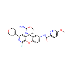 COc1ccc(C(=O)Nc2ccc3c(c2)[C@@]2(CCOC(N)=N2)c2cc(C4=CCOCC4)nc(F)c2O3)nc1 ZINC000205165293