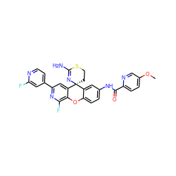 COc1ccc(C(=O)Nc2ccc3c(c2)[C@@]2(CCSC(N)=N2)c2cc(-c4ccnc(F)c4)nc(F)c2O3)nc1 ZINC000205160014