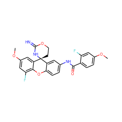 COc1ccc(C(=O)Nc2ccc3c(c2)[C@]2(CCOC(=N)N2)c2cc(OC)cc(F)c2O3)c(F)c1 ZINC001772602073