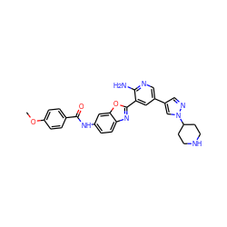 COc1ccc(C(=O)Nc2ccc3nc(-c4cc(-c5cnn(C6CCNCC6)c5)cnc4N)oc3c2)cc1 ZINC000103249991