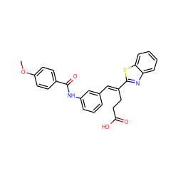 COc1ccc(C(=O)Nc2cccc(/C=C(\CCC(=O)O)c3nc4ccccc4s3)c2)cc1 ZINC000009119413