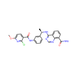 COc1ccc(C(=O)Nc2cccc([C@@H](C)Nc3ncnc4c(C(N)=O)cccc34)c2)c(Cl)n1 ZINC000114345914