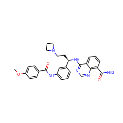 COc1ccc(C(=O)Nc2cccc([C@@H](CCN3CCC3)Nc3ncnc4c(C(N)=O)cccc34)c2)cc1 ZINC000114350235