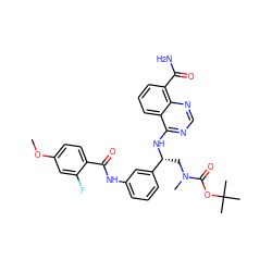 COc1ccc(C(=O)Nc2cccc([C@@H](CN(C)C(=O)OC(C)(C)C)Nc3ncnc4c(C(N)=O)cccc34)c2)c(F)c1 ZINC000166955422