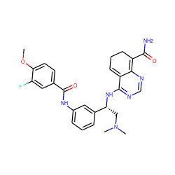 COc1ccc(C(=O)Nc2cccc([C@@H](CN(C)C)Nc3ncnc4c3=CCCC=4C(N)=O)c2)cc1F ZINC000166931787