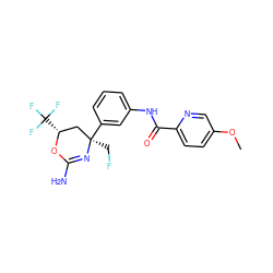 COc1ccc(C(=O)Nc2cccc([C@]3(CF)C[C@@H](C(F)(F)F)OC(N)=N3)c2)nc1 ZINC000223524705