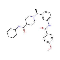 COc1ccc(C(=O)Nc2cccc([C@H](C)N3CCC(C(=O)NC4CCCCC4)CC3)c2)cc1 ZINC001772577352