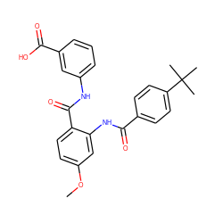 COc1ccc(C(=O)Nc2cccc(C(=O)O)c2)c(NC(=O)c2ccc(C(C)(C)C)cc2)c1 ZINC000299822028