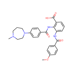 COc1ccc(C(=O)Nc2cccc(C(=O)O)c2NC(=O)c2ccc(N3CCCN(C)CC3)cc2)cc1 ZINC000073196807