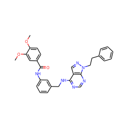 COc1ccc(C(=O)Nc2cccc(CNc3ncnc4c3cnn4CCc3ccccc3)c2)cc1OC ZINC000103253432
