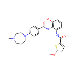 COc1ccc(C(=O)Nc2cccc(O)c2NC(=O)c2ccc(N3CCCN(C)CC3)cc2)s1 ZINC000073166179