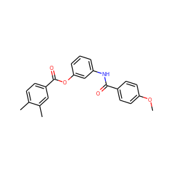 COc1ccc(C(=O)Nc2cccc(OC(=O)c3ccc(C)c(C)c3)c2)cc1 ZINC000001151822