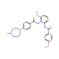 COc1ccc(C(=O)Nc2cccc(OC)c2NC(=O)c2ccc(N3CCCN(C)CC3)cc2)cc1 ZINC000073196131