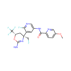 COc1ccc(C(=O)Nc2cnc(F)c([C@]3(CF)C[C@@H](C(F)(F)F)OC(N)=N3)c2)nc1 ZINC000218668642