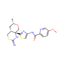 COc1ccc(C(=O)Nc2csc([C@]34CO[C@@H](C)C[C@H]3CSC(=N)N4)n2)nc1 ZINC001772632430