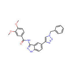 COc1ccc(C(=O)Nc2n[nH]c3ccc(-c4cn(Cc5ccccc5)nn4)cc23)cc1OC ZINC000063539961