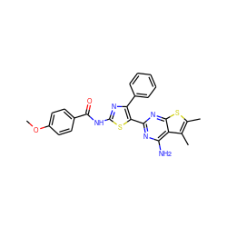 COc1ccc(C(=O)Nc2nc(-c3ccccc3)c(-c3nc(N)c4c(C)c(C)sc4n3)s2)cc1 ZINC000096927347