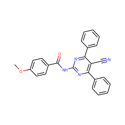 COc1ccc(C(=O)Nc2nc(-c3ccccc3)c(C#N)c(-c3ccccc3)n2)cc1 ZINC000029062991