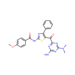 COc1ccc(C(=O)Nc2nc(-c3ccccc3)c(C(=O)c3nc(N)nc(N(C)C)n3)s2)cc1 ZINC000096927344