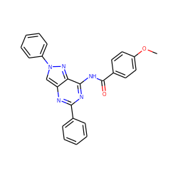 COc1ccc(C(=O)Nc2nc(-c3ccccc3)nc3cn(-c4ccccc4)nc23)cc1 ZINC000095581700