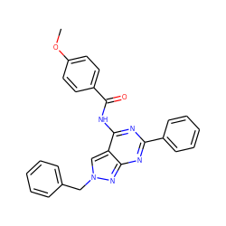 COc1ccc(C(=O)Nc2nc(-c3ccccc3)nc3nn(Cc4ccccc4)cc23)cc1 ZINC000049792466