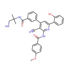 COc1ccc(C(=O)Nc2nc(-c3ccccc3O)cc(-c3cccc(C(=O)NC(C)(C)CN)c3)c2C#N)cc1 ZINC000049807667