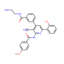 COc1ccc(C(=O)Nc2nc(-c3ccccc3O)cc(-c3cccc(C(=O)NCCN)c3)c2C#N)cc1 ZINC000049803113