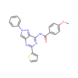 COc1ccc(C(=O)Nc2nc(-c3cccs3)nc3cn(-c4ccccc4)nc23)cc1 ZINC000653767665