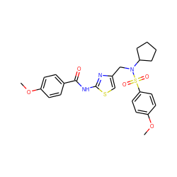 COc1ccc(C(=O)Nc2nc(CN(C3CCCC3)S(=O)(=O)c3ccc(OC)cc3)cs2)cc1 ZINC000066101082