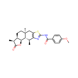 COc1ccc(C(=O)Nc2nc3c(s2)C[C@]2(C)CC[C@@H]4[C@H](C)C(=O)O[C@@H]4[C@H]2[C@@H]3C)cc1 ZINC000261097598