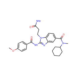 COc1ccc(C(=O)Nc2nc3cc(C(=O)N(C)C4CCCCC4)ccc3n2CCC(N)=O)cc1 ZINC000028822302