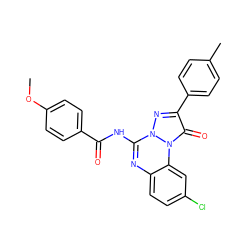 COc1ccc(C(=O)Nc2nc3ccc(Cl)cc3n3c(=O)c(-c4ccc(C)cc4)nn23)cc1 ZINC000028862591