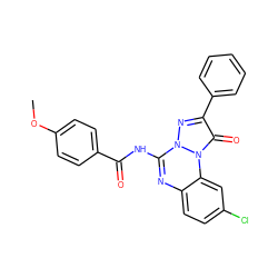 COc1ccc(C(=O)Nc2nc3ccc(Cl)cc3n3c(=O)c(-c4ccccc4)nn23)cc1 ZINC000028862588