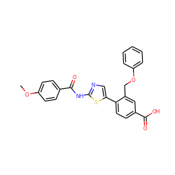 COc1ccc(C(=O)Nc2ncc(-c3ccc(C(=O)O)cc3COc3ccccc3)s2)cc1 ZINC000653690518