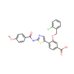 COc1ccc(C(=O)Nc2ncc(-c3ccc(C(=O)O)cc3OCc3ccccc3Cl)s2)cc1 ZINC000653695858