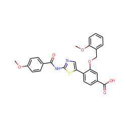 COc1ccc(C(=O)Nc2ncc(-c3ccc(C(=O)O)cc3OCc3ccccc3OC)s2)cc1 ZINC000653699934