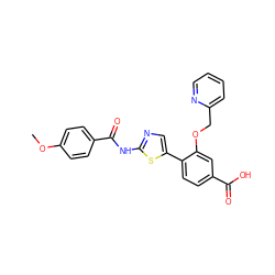 COc1ccc(C(=O)Nc2ncc(-c3ccc(C(=O)O)cc3OCc3ccccn3)s2)cc1 ZINC000653699922