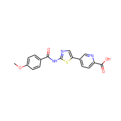 COc1ccc(C(=O)Nc2ncc(-c3ccc(C(=O)O)nc3)s2)cc1 ZINC000653688546