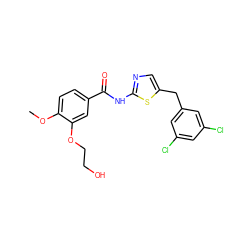 COc1ccc(C(=O)Nc2ncc(Cc3cc(Cl)cc(Cl)c3)s2)cc1OCCO ZINC000043119899