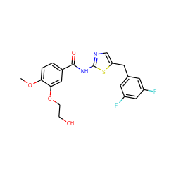 COc1ccc(C(=O)Nc2ncc(Cc3cc(F)cc(F)c3)s2)cc1OCCO ZINC000043025771