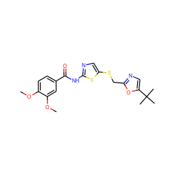 COc1ccc(C(=O)Nc2ncc(SCc3ncc(C(C)(C)C)o3)s2)cc1OC ZINC000036152722