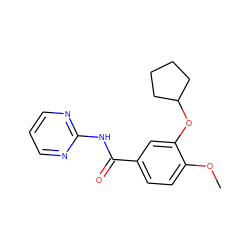 COc1ccc(C(=O)Nc2ncccn2)cc1OC1CCCC1 ZINC000013736988