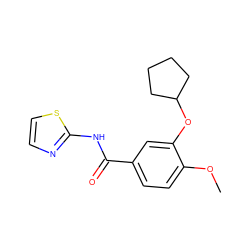 COc1ccc(C(=O)Nc2nccs2)cc1OC1CCCC1 ZINC000013736989