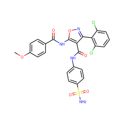 COc1ccc(C(=O)Nc2onc(-c3c(Cl)cccc3Cl)c2C(=O)Nc2ccc(S(N)(=O)=O)cc2)cc1 ZINC001772632625