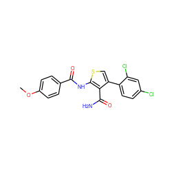 COc1ccc(C(=O)Nc2scc(-c3ccc(Cl)cc3Cl)c2C(N)=O)cc1 ZINC000000649577