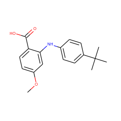 COc1ccc(C(=O)O)c(Nc2ccc(C(C)(C)C)cc2)c1 ZINC000084733619