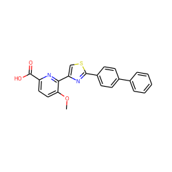 COc1ccc(C(=O)O)nc1-c1csc(-c2ccc(-c3ccccc3)cc2)n1 ZINC000026252658