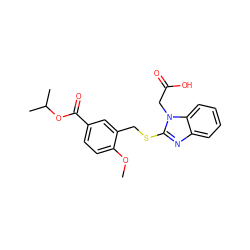 COc1ccc(C(=O)OC(C)C)cc1CSc1nc2ccccc2n1CC(=O)O ZINC000084654892