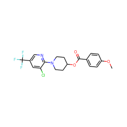 COc1ccc(C(=O)OC2CCN(c3ncc(C(F)(F)F)cc3Cl)CC2)cc1 ZINC000020219074