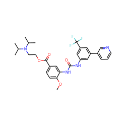 COc1ccc(C(=O)OCCN(C(C)C)C(C)C)cc1NC(=O)Nc1cc(-c2cccnc2)cc(C(F)(F)F)c1 ZINC000473151249